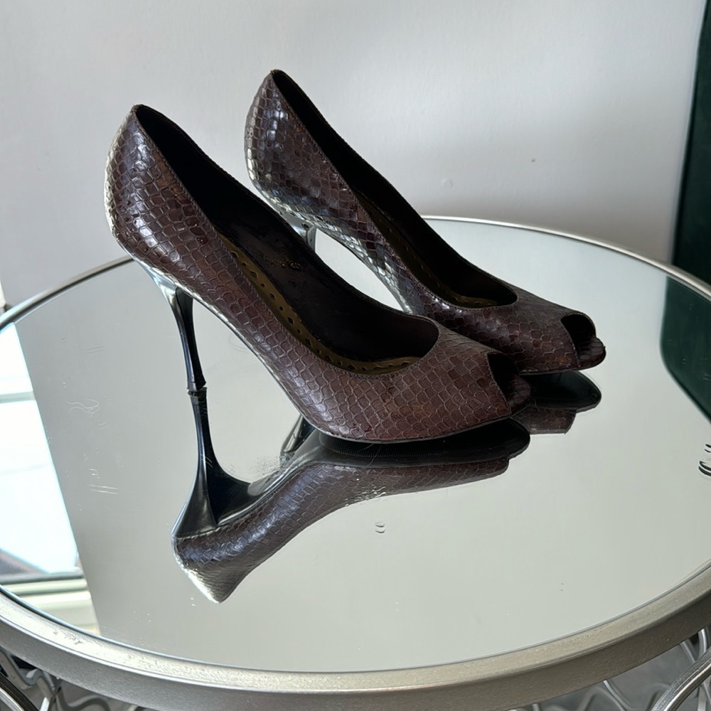 BCBG brown pumps open toe wore once